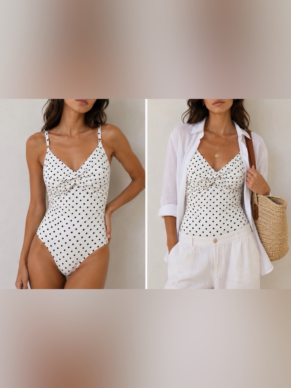 Catherine Malandrino White Polka Dot One-Piece with Black Dots
